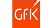 GfK logo featuring white lowercase letters GfK on an orange background with a white accent mark in the top right corner.