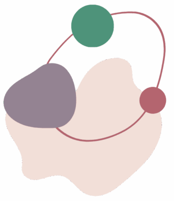 Abstract design with a large beige blob, purple and green shapes connected by a curved pink line on a black background. Minimalistic and modern.